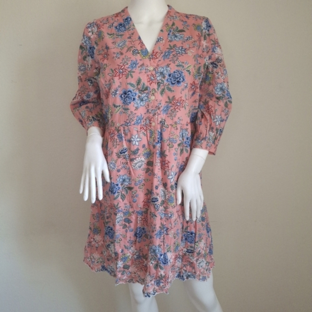 NWT LOFT Floral Embroidered 3/4 Sleeve Swing Shirtdress